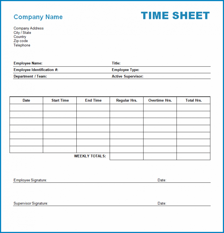 √ Free Printable Simple Timesheet Template