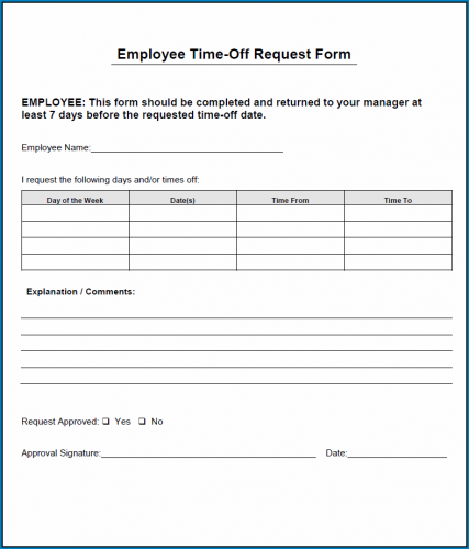 √ Free Printable Time Off Request Form