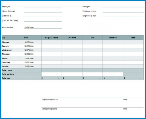 √ Free Printable Timesheet Template For Excel