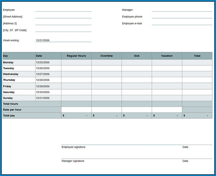 Sample of Timesheet Template For Excel