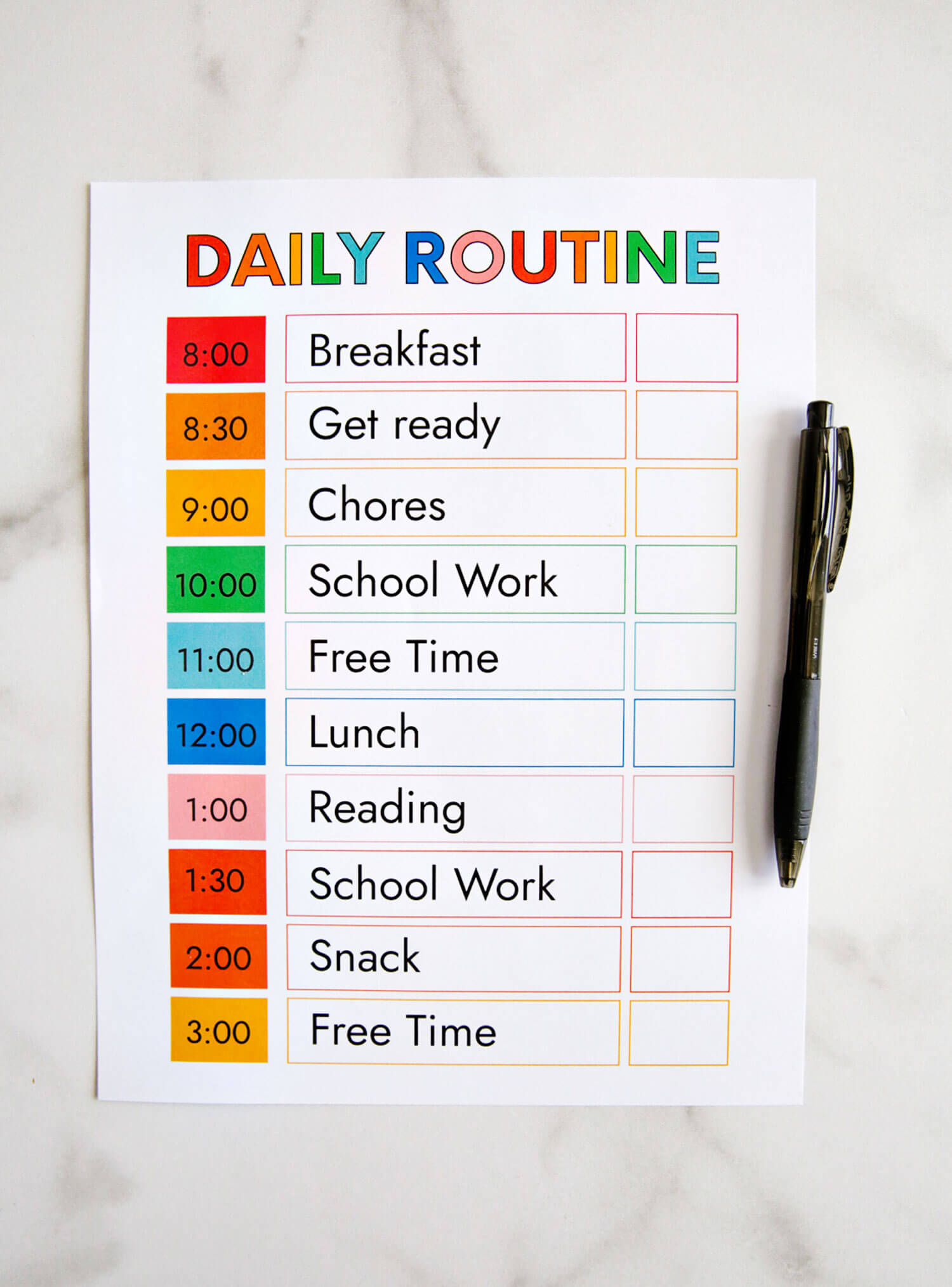 Sample of Timetable For Kids