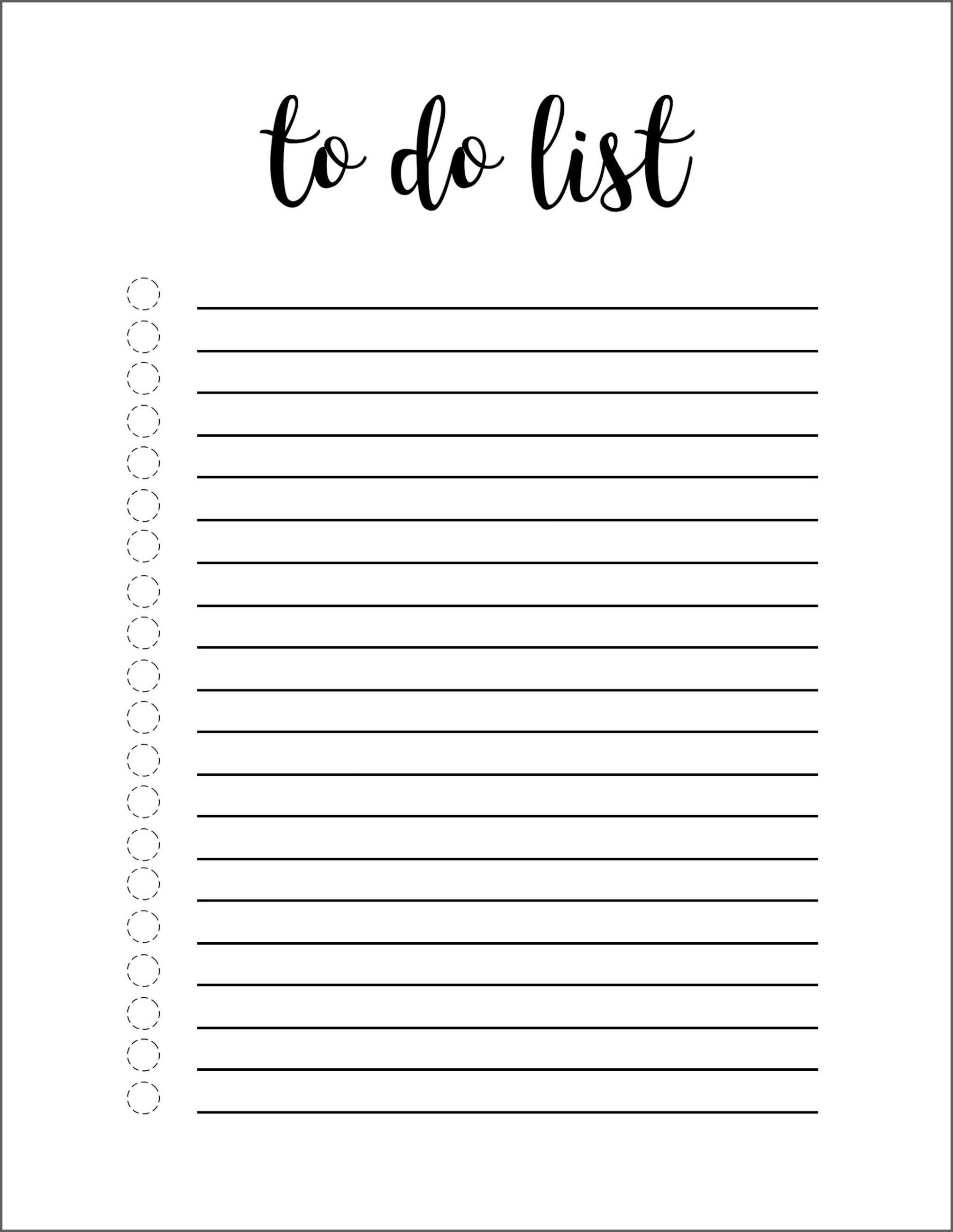 Sample of To Do Checklist Template