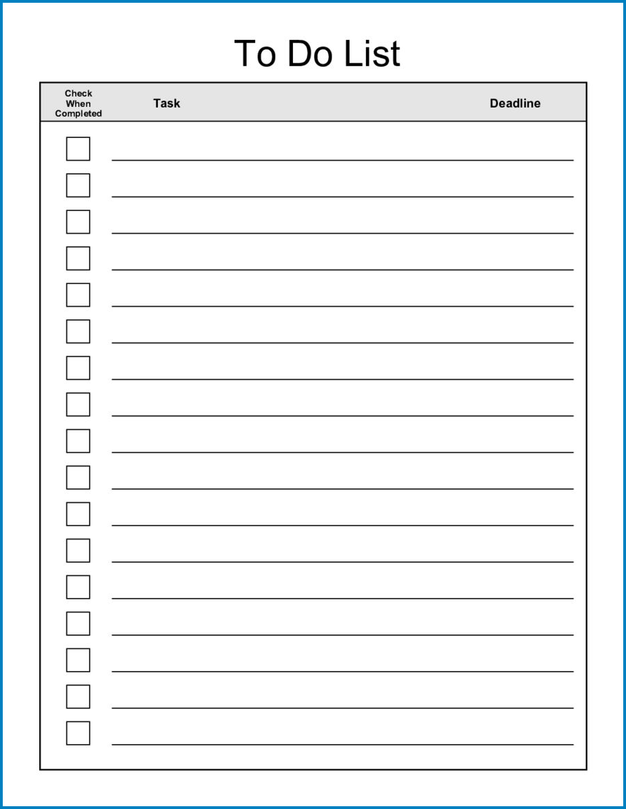 Sample of To Do List Template Word