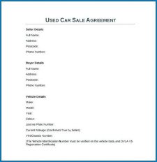 √ Free Printable Used Car Sales Agreement Template