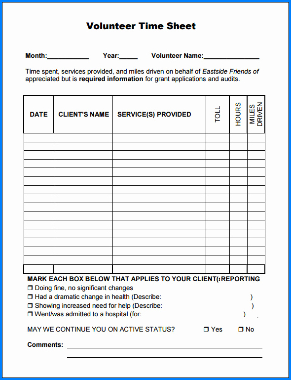 √ Free Printable Volunteer Timesheet Template