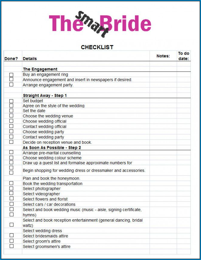 Sample of Wedding To Do List Template