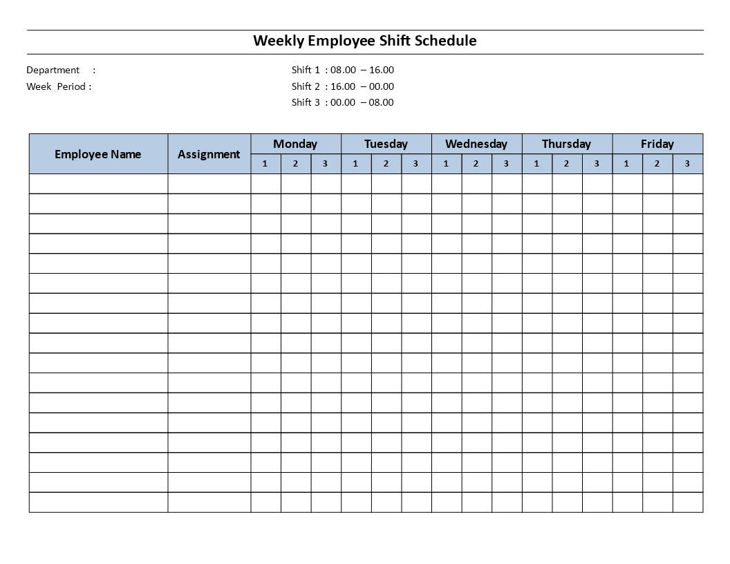 Sample of Weekly Hour Shift Schedule Template