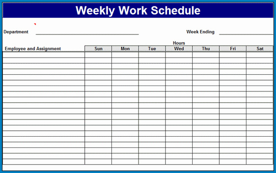 Sample of Weekly Employee Work Schedule Template