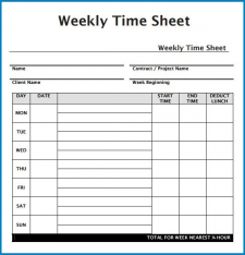 Sample of Weekly Timesheet Template