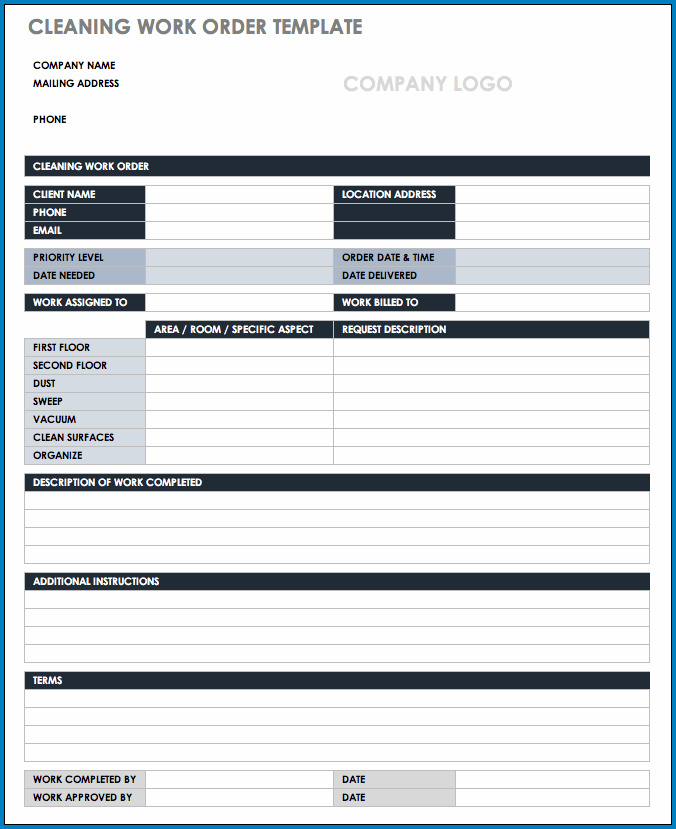 Sample of Work Order Form