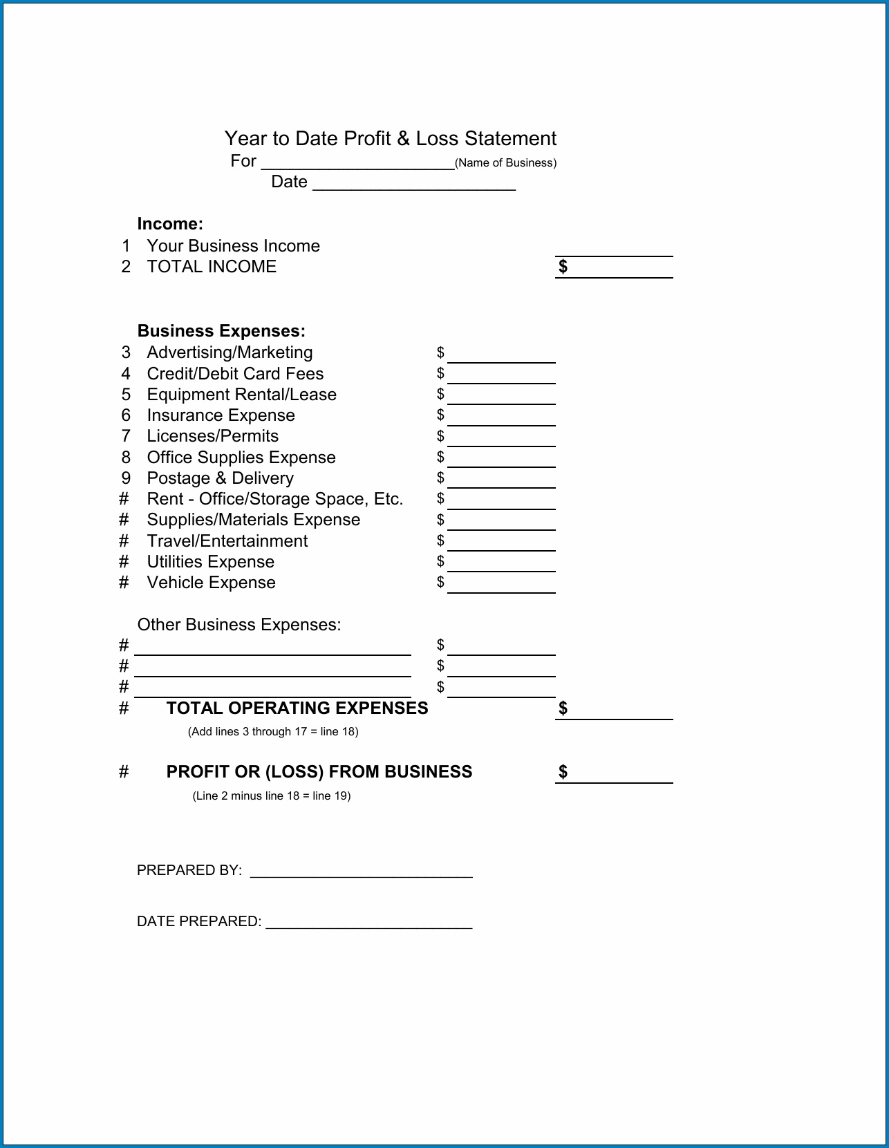  Free Printable Year To Date Profit And Loss Statement Templateral