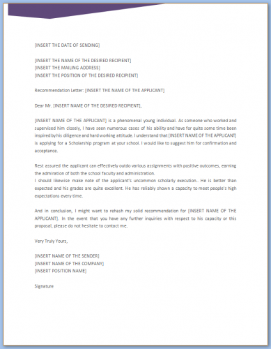 √ Free Printable Scholarship Letter Of Recommendation Template