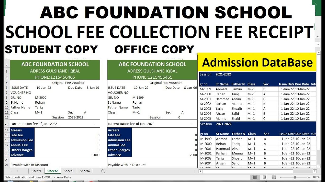 √ School Fee Book Format Template (Excel)