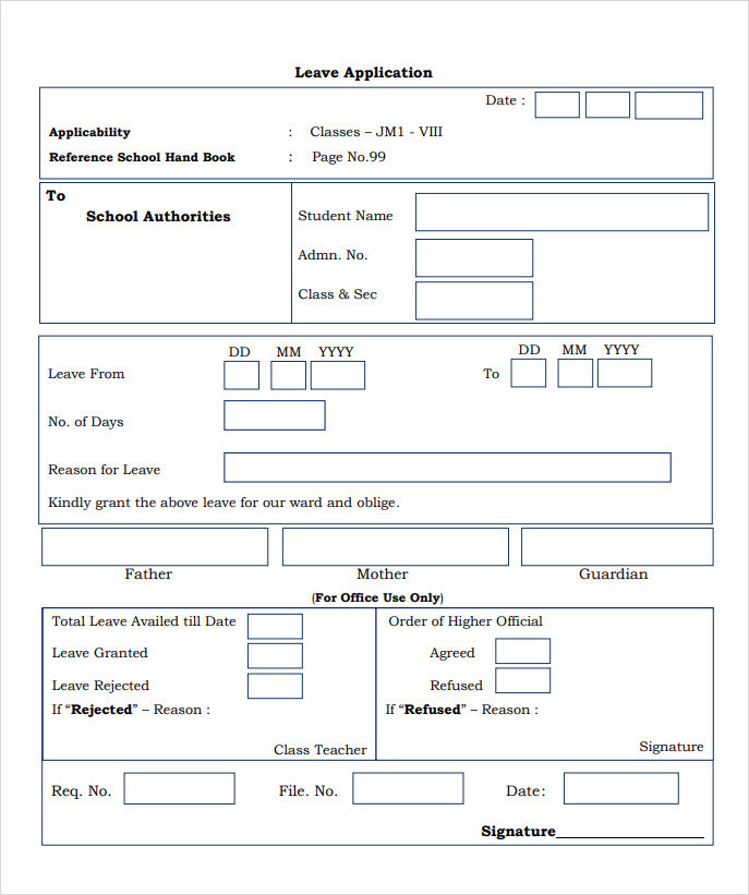 School Leave Application Form