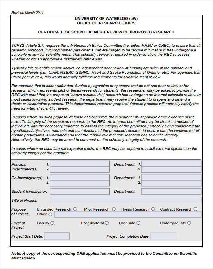 Scientific Merit Certificate Template