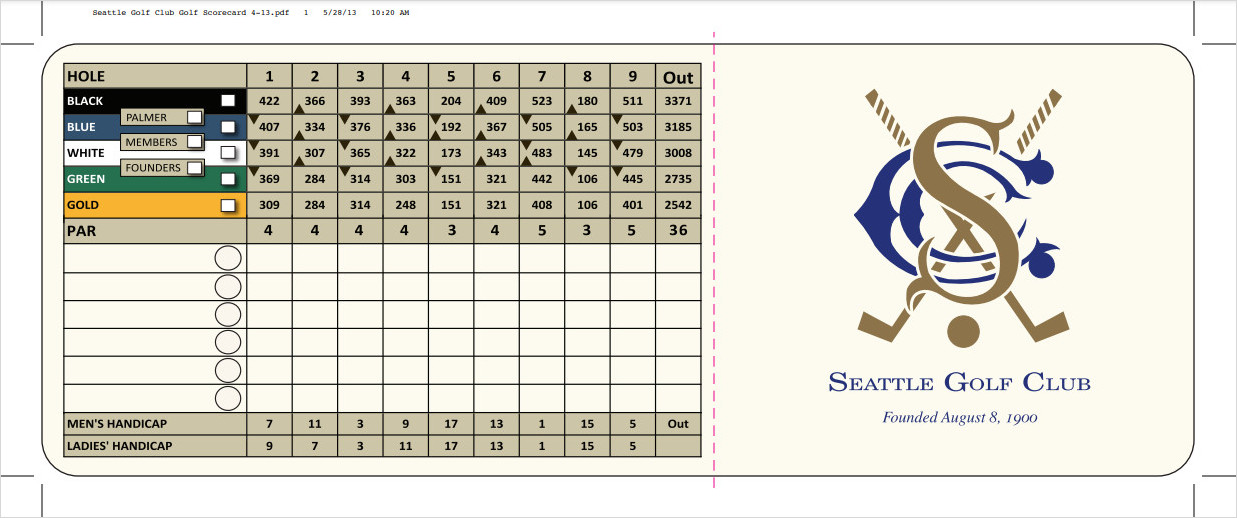 Seattle Golf Club and Scorecard Template