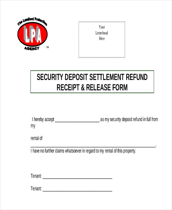 Security Deposit Refund Receipt Template Example