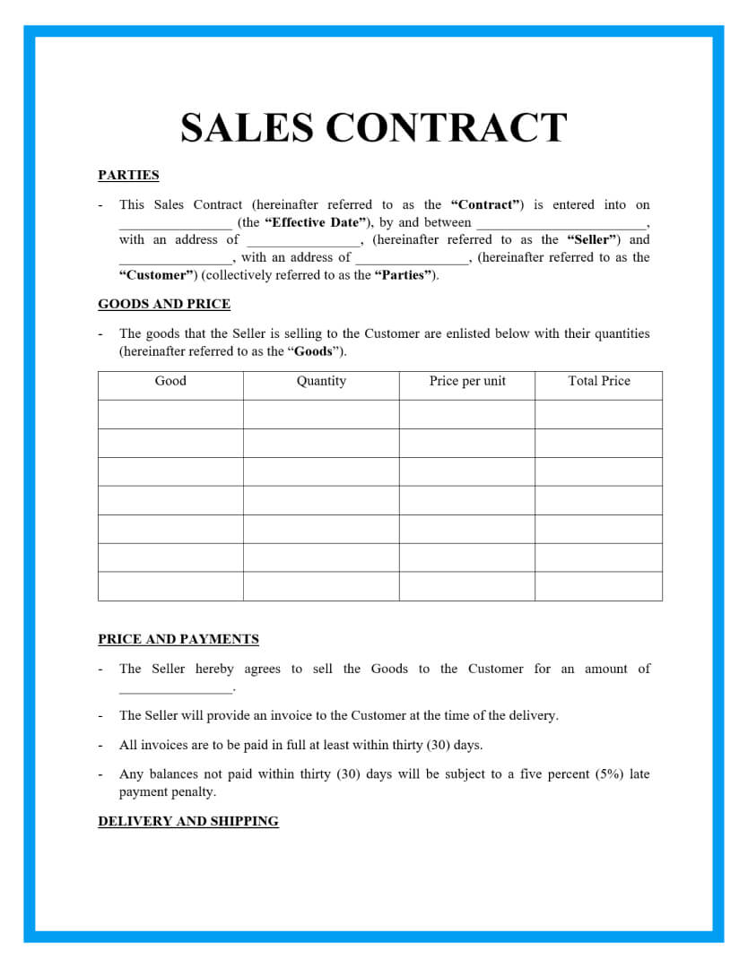 Selling Contract Template