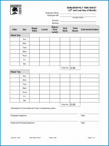 Semi Monthly Timesheet Template Sample