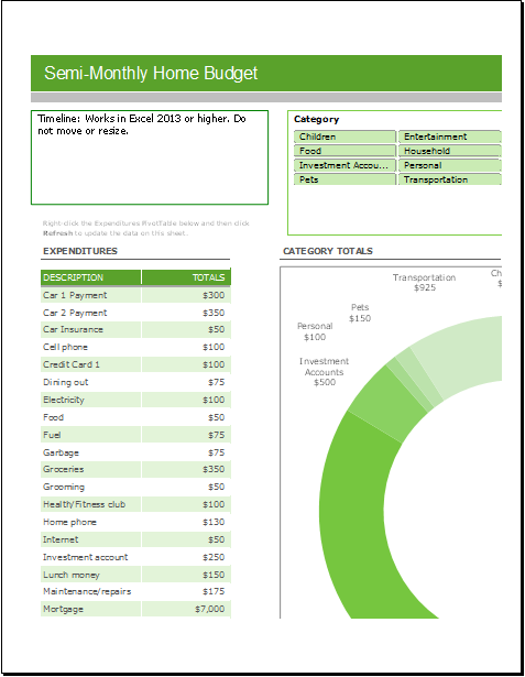 Semi monthly Home Budget Sheet Template