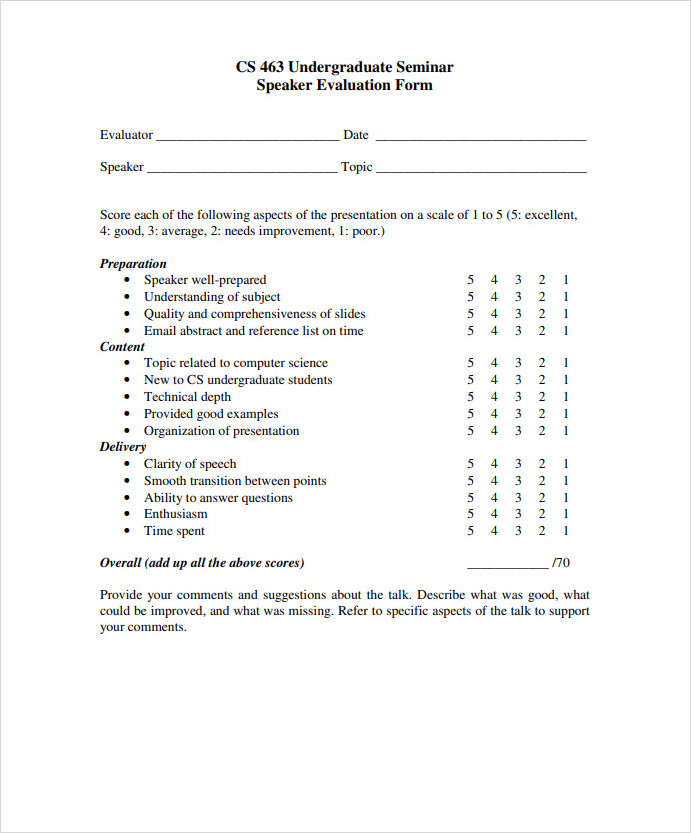 Seminar Speaker Evaluation Form