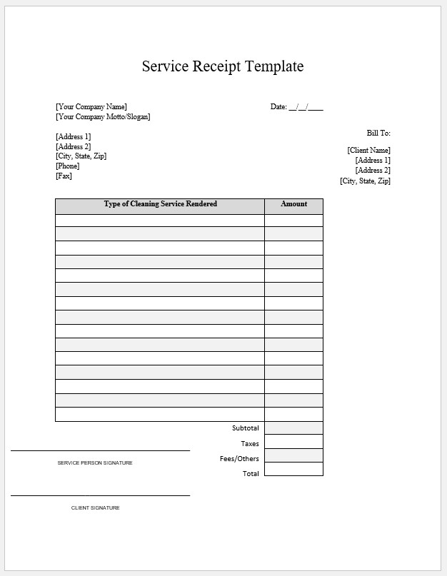  Free Editable Service Receipt Template Templateral