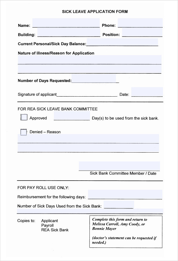 Sick Leave Application Form