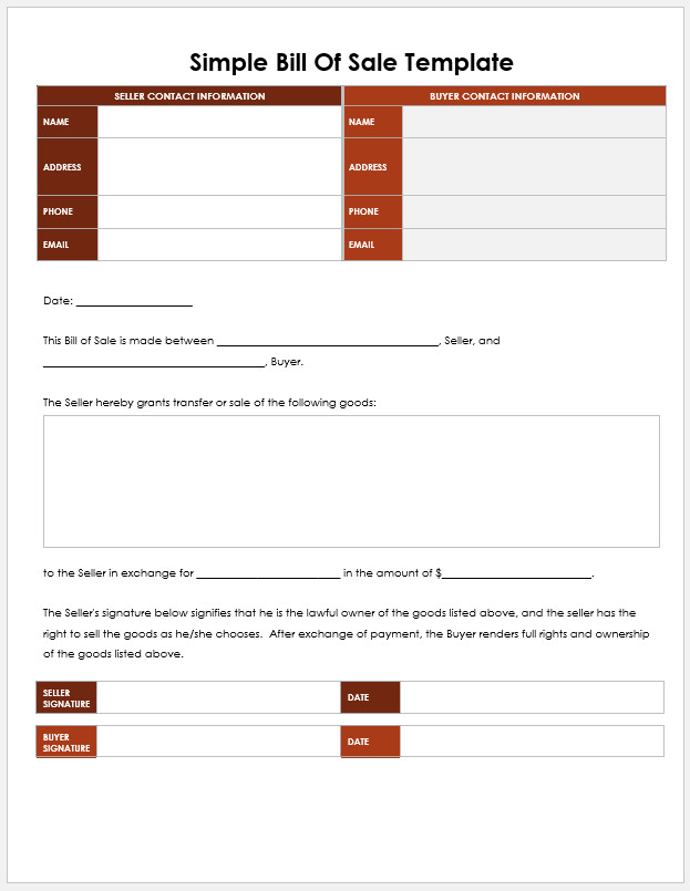 Simple Bill Of Sale Template