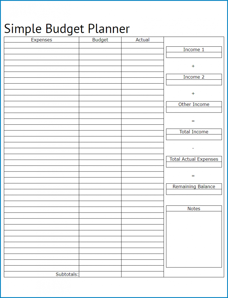 √ Free Printable Simple Budget Template