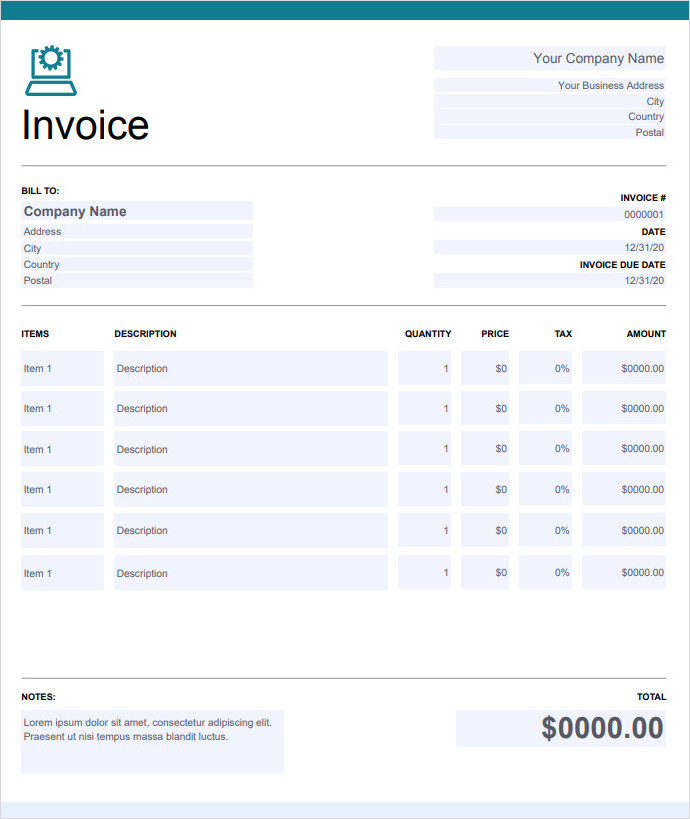 Simple Computer Repair Invoice Template