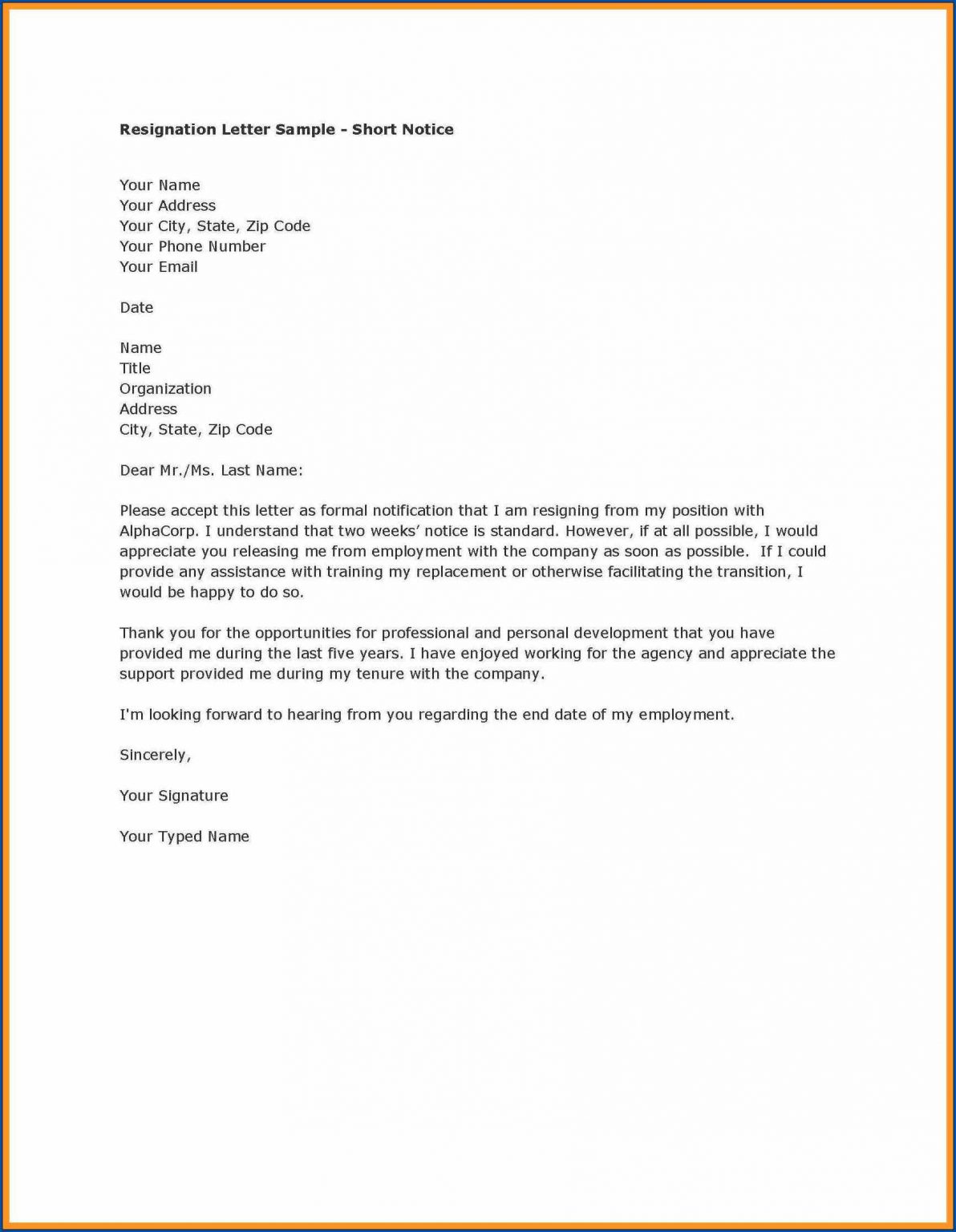 Free Printable Simple Resignation Letter Template   Simple Resignation Letter Template Sample 1192x1536 