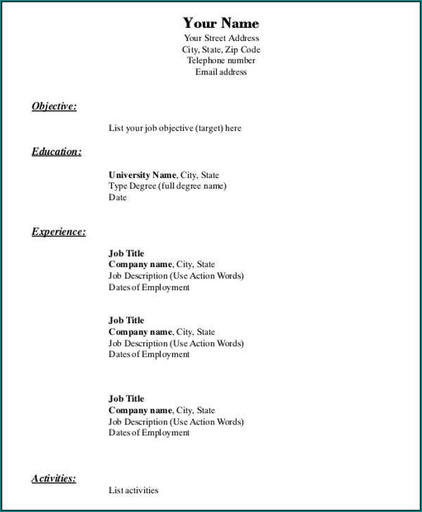 Simple Resume Template Example