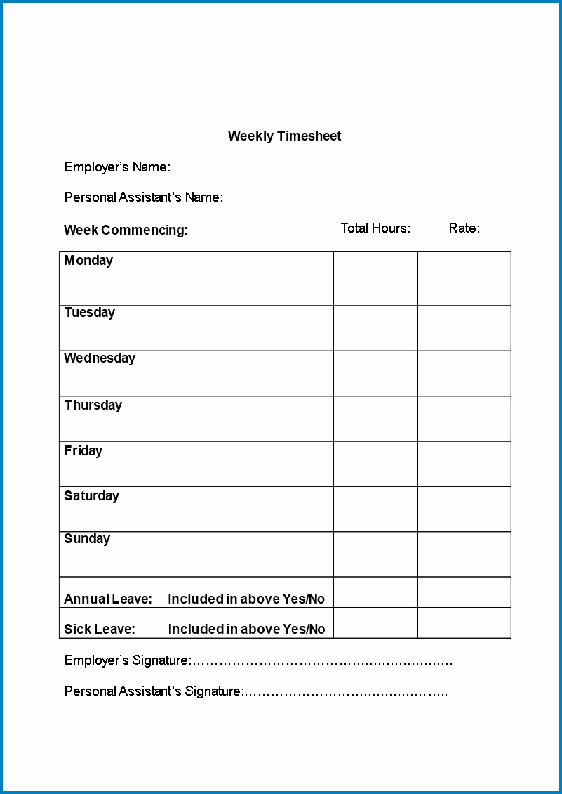 Simple Timesheet Template Example