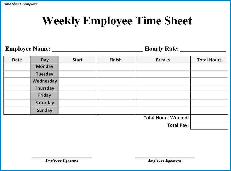 Simple Timesheet Template Sample