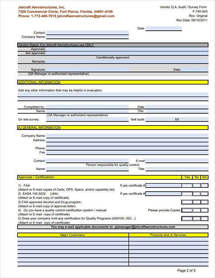 Simple Vendor Audit Survey Form Template