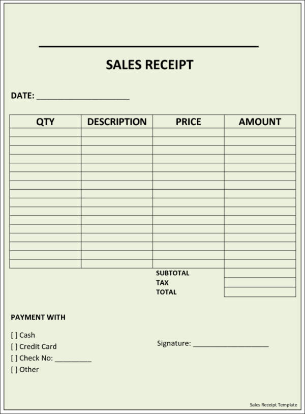 Small Business Sales Receipt Template Sample