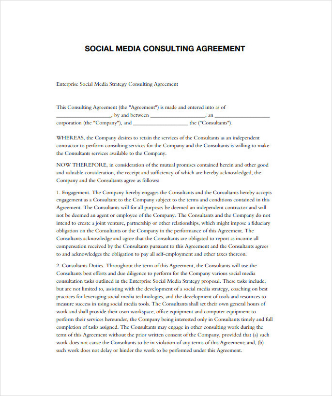 Social Media Consulting Agreement Template