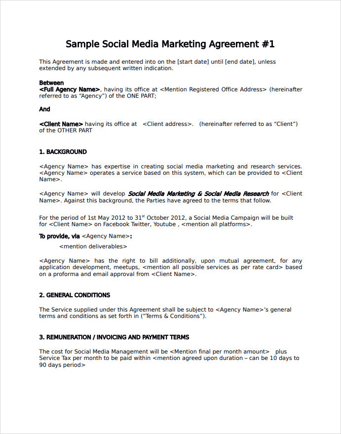 Social Media Contract Template