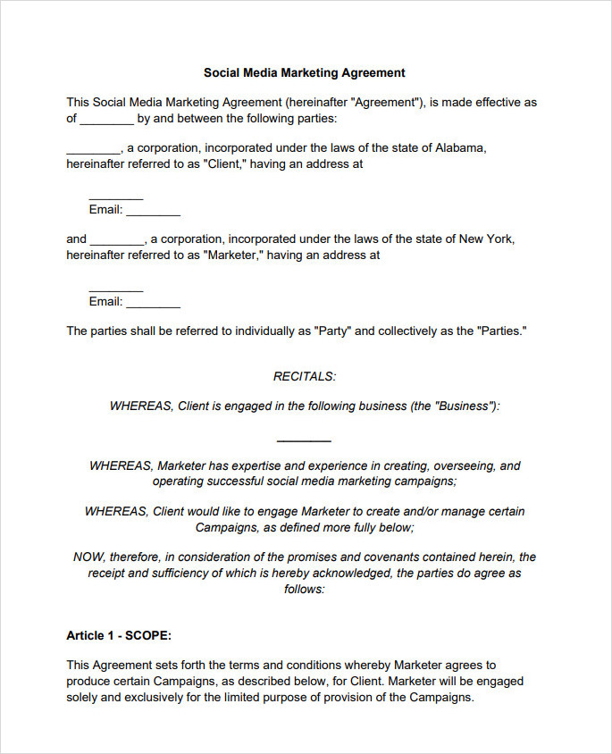 Social Media Marketing Agreement Template