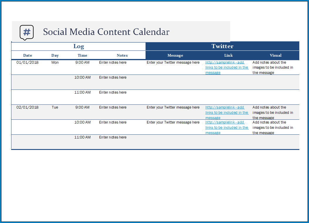 Free Printable Social Media Post Schedule Template