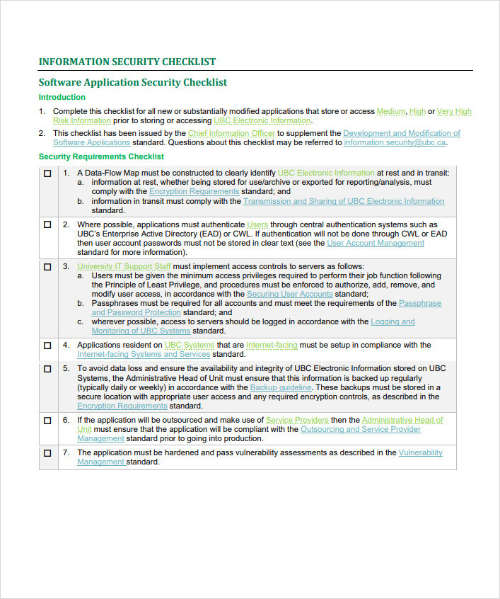 Software Application Security Checklist Template