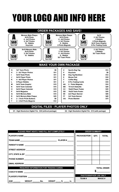 Sports Photography Price List Template Sample