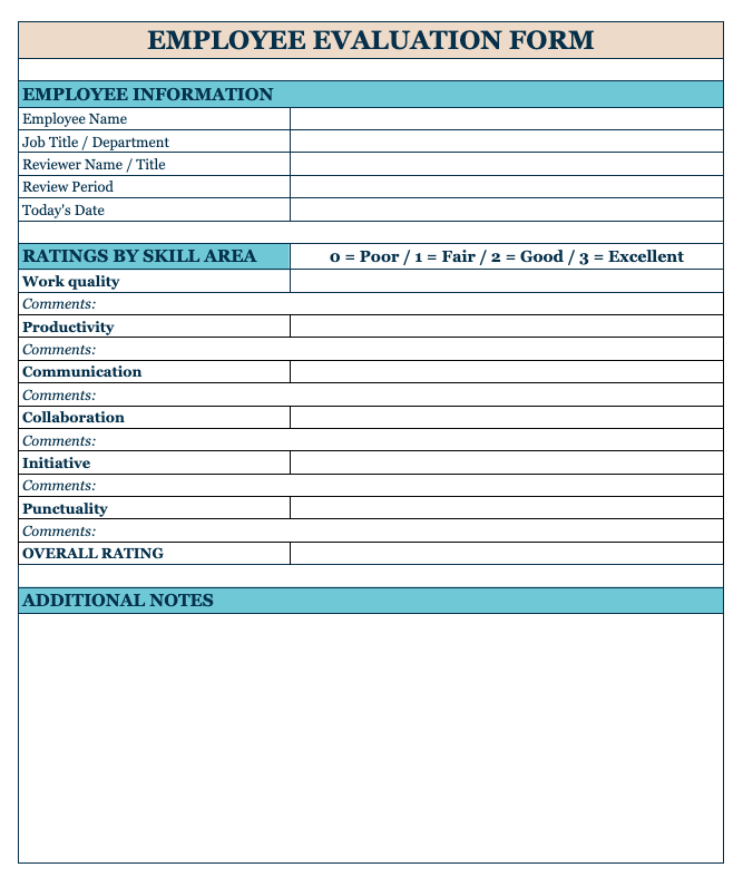 Staff Evaluation Form Example