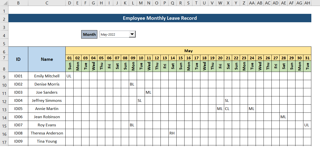 Staff Leave Register Template Sample