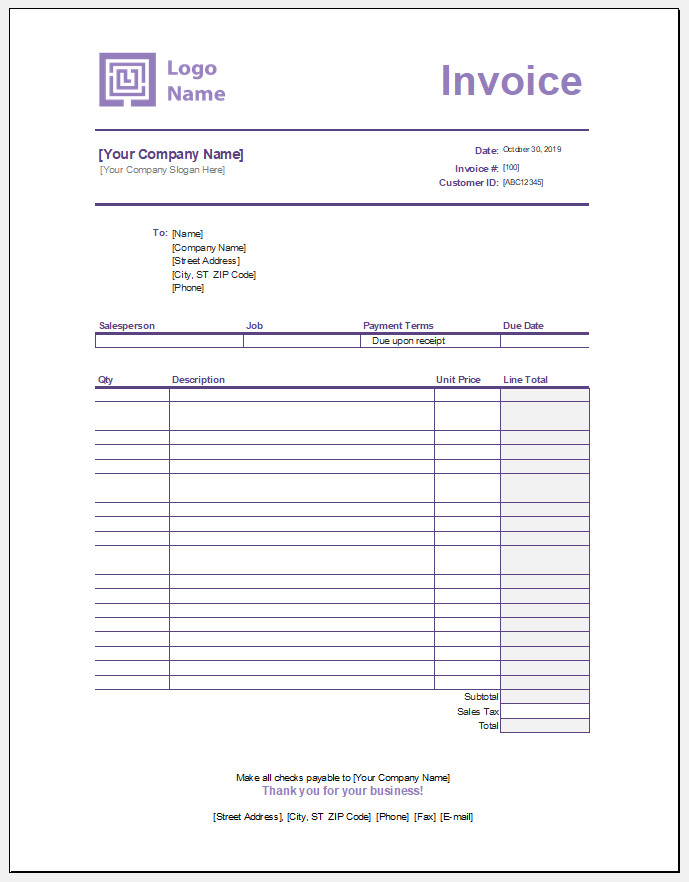 Free Printable Standard Invoice Template