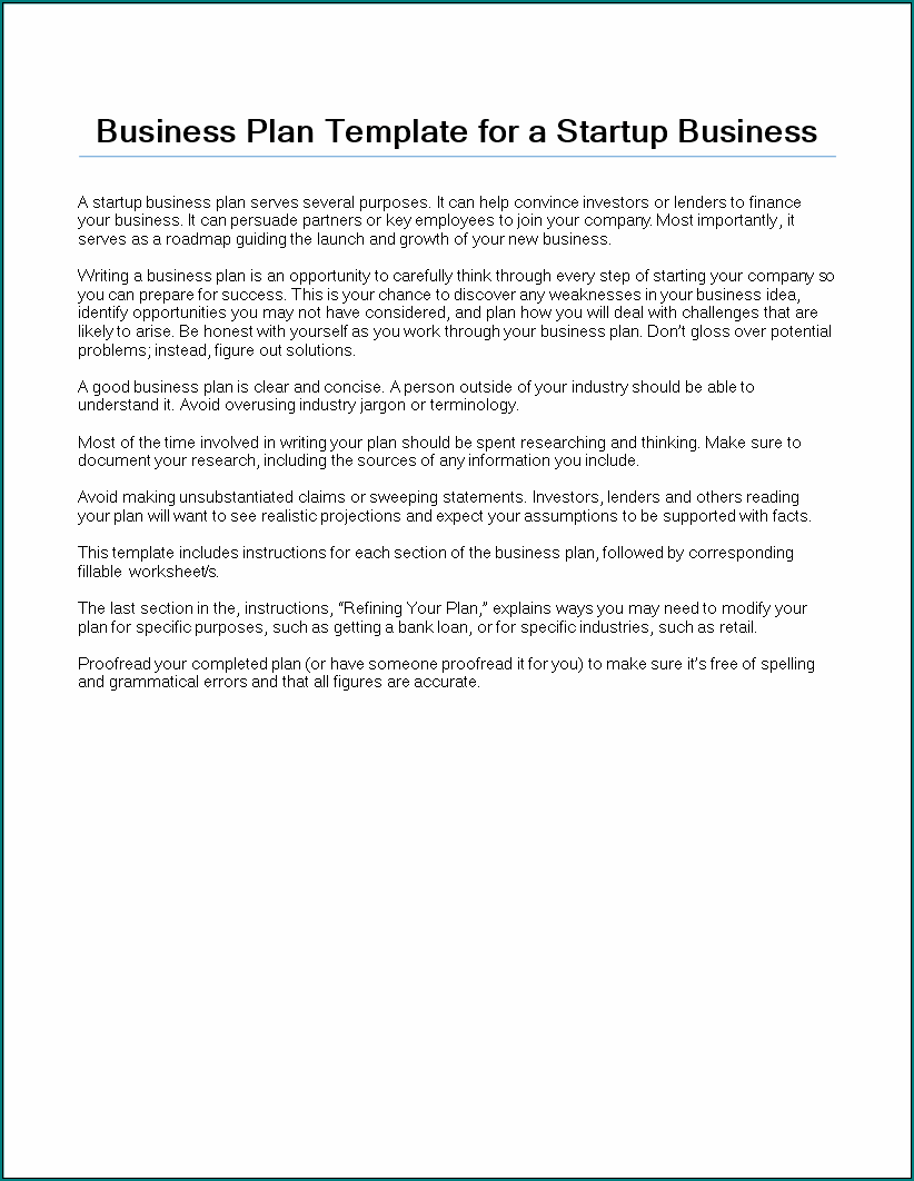 Startup Business Plan Template Sample