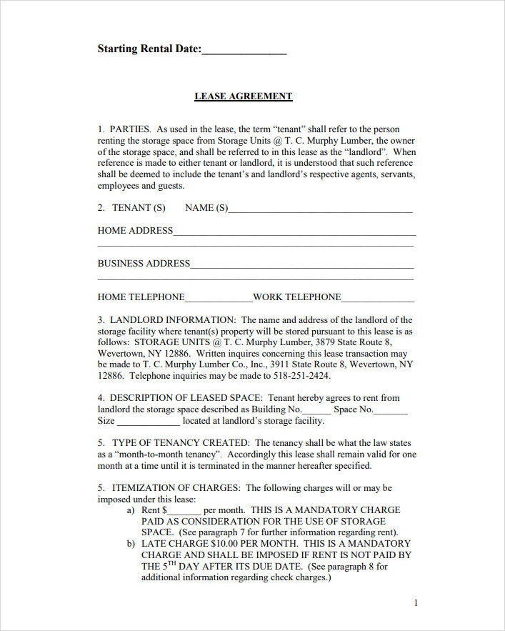 Storage Lease Agreement Template