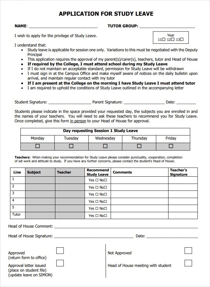 Study Leave Application Form