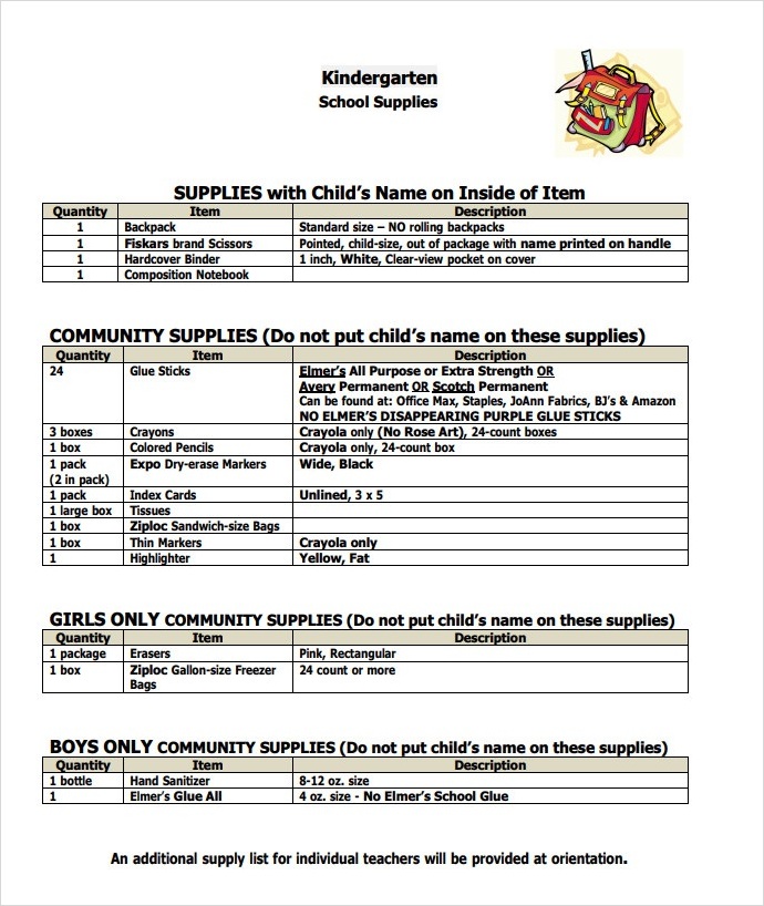 Supply Stationery List Inventory Template