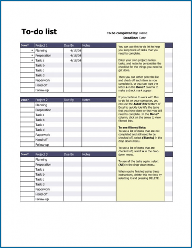 √ Task List Template For Project Management